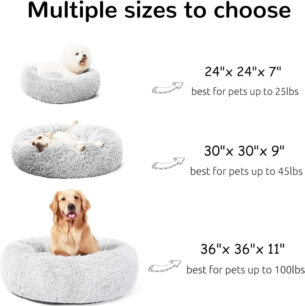 Calming Donut Cuddler Dog Bed, round Fluffy Pet Bed for Large Dogs,Washable, Large, Gray, 30''