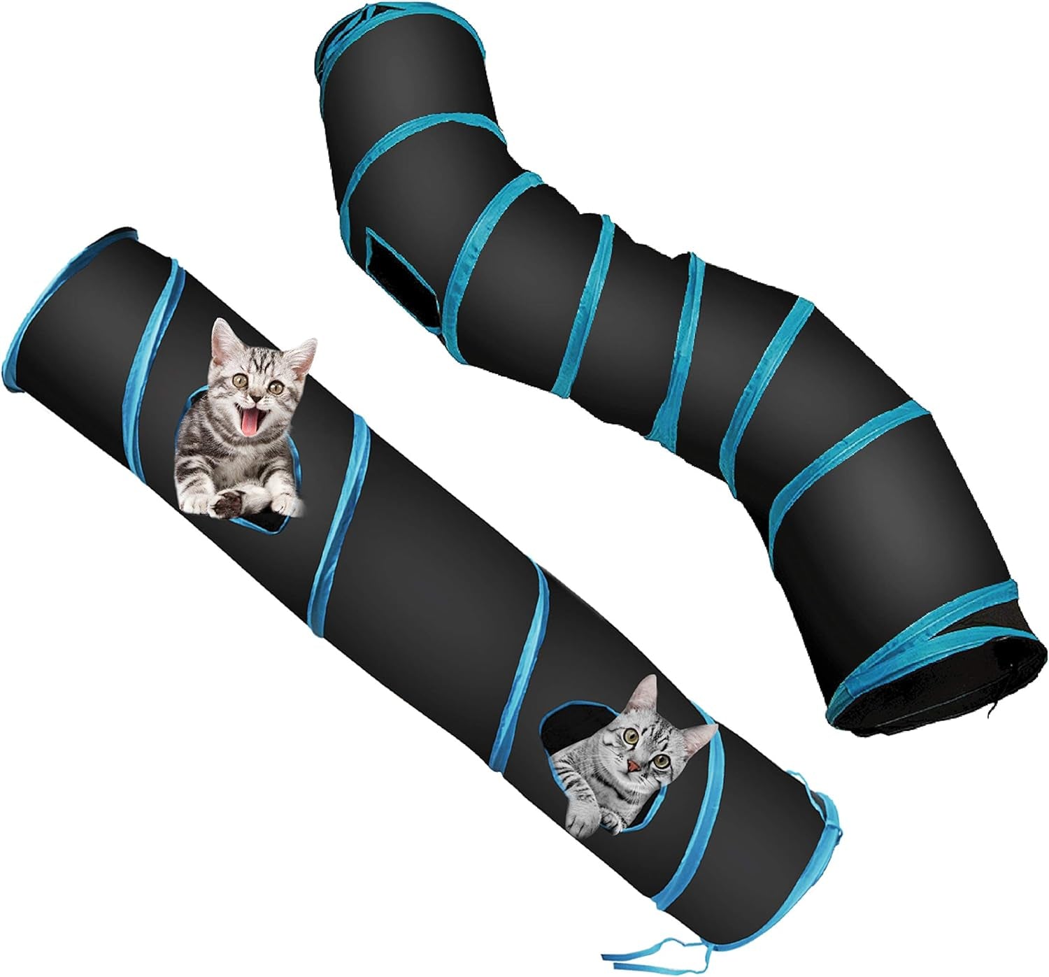 S Cat Tunnel Collapsible Pop-Up Pet Tube Hideaway Play Toy with Ball (1 Way, Black)