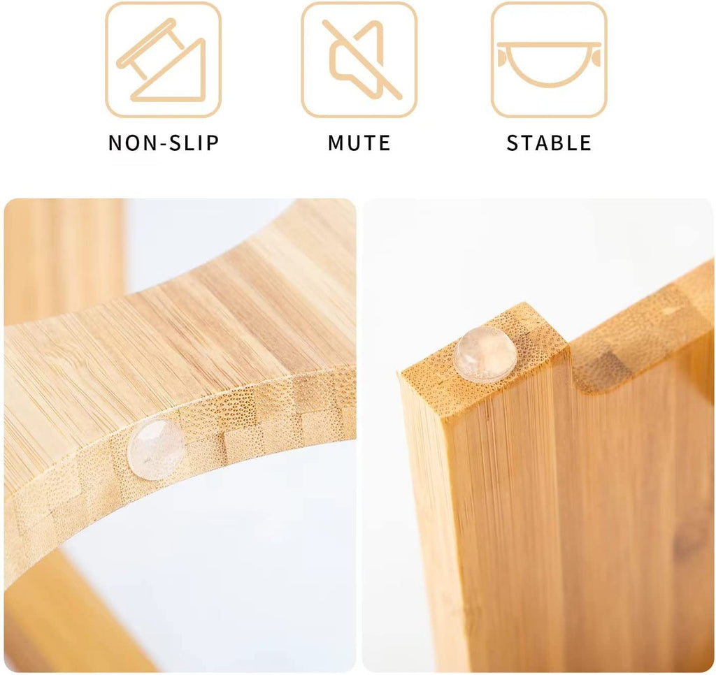 Raised Pet Bowls for Cats and Small Dogs, Bamboo Elevated Dog Cat Food and Water Bowls Stand Feeder with 2 Stainless Steel Bowls and anti Slip Feet (4'' Tall-20 Oz Bowl)