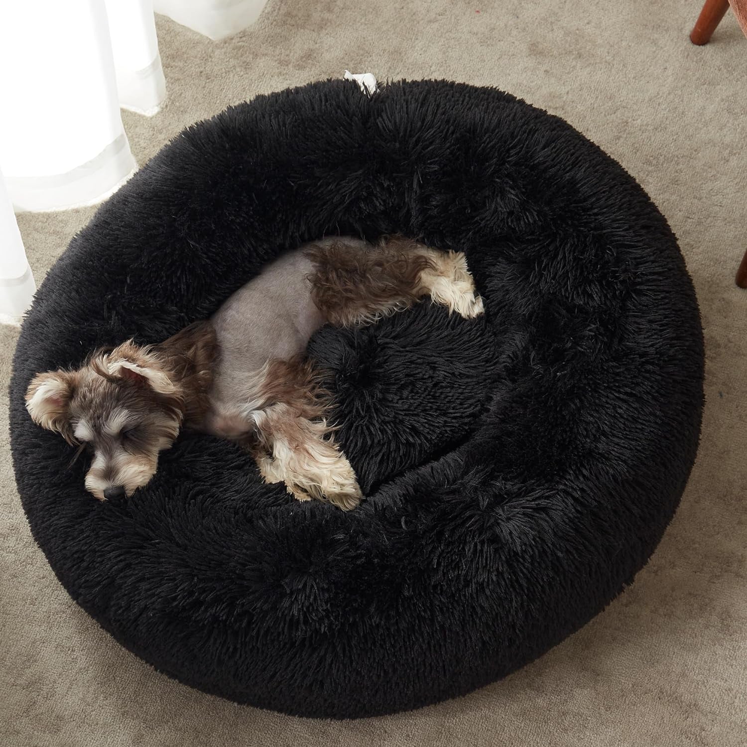 Calming Anti-Anxiety Donut Dog & Cat Bed, Warming Cozy Soft round Cushion, Fluffy Faux Fur Plush Cuddler for Small Medium Dogs and Cats